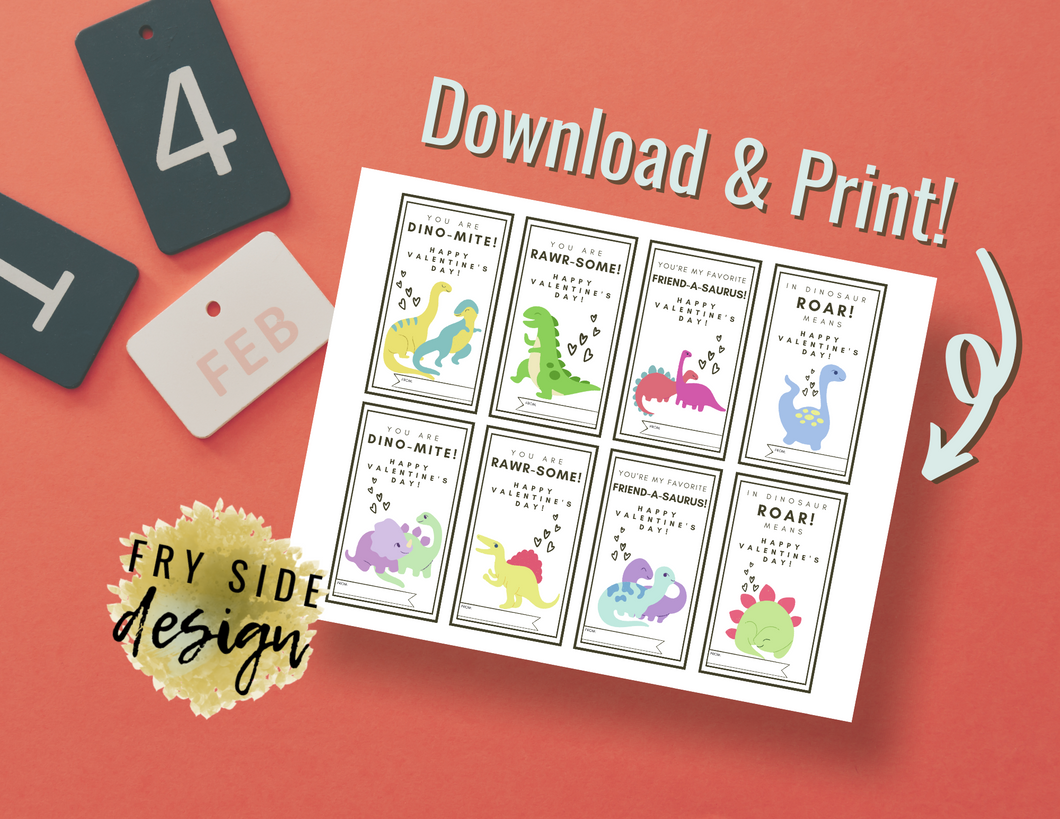 Printable Dinosaur Valentines | Printable Valentines | Printable Valentine Cards | Valentine's Day