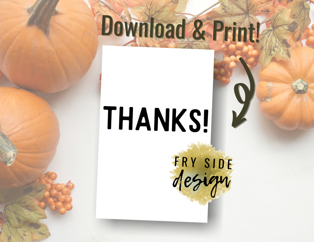 Thanks | Printable Thank You Card | Thank You Cards For Business | Thank You Notes | Downloadable File