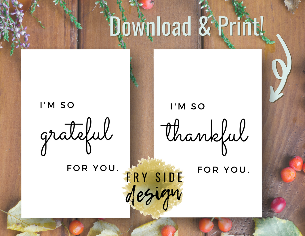 I'm So Grateful For You (set of 2) | Printable Thank You Card | Thank You Cards For Business | Thank You Notes | Downloadable File