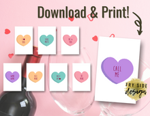 Load image into Gallery viewer, Conversation Hearts - Set of 8 | Printable Valentines | Printable Valentine Cards | Valentine&#39;s Day
