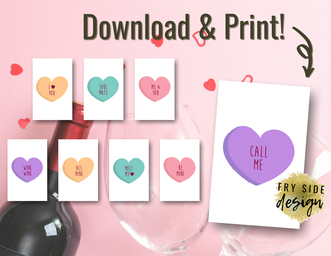 Conversation Hearts - Set of 8 | Printable Valentines | Printable Valentine Cards | Valentine's Day