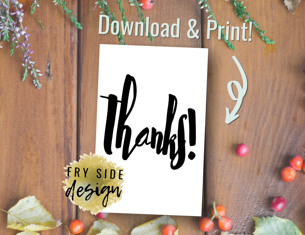 Thanks | Printable Thank You Card | Thank You Cards For Business | Thank You Notes | Downloadable File