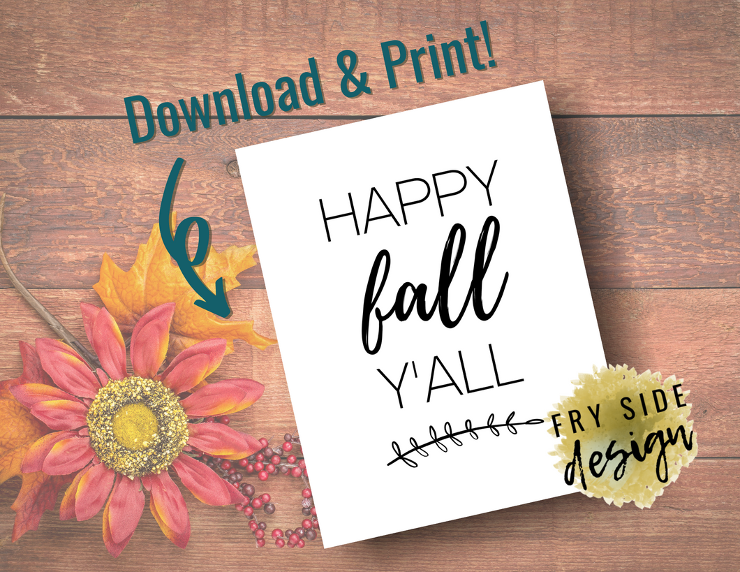 Happy Fall Y'all | Printable Wall Decor | Printable Wall Art | DIY Wall Art