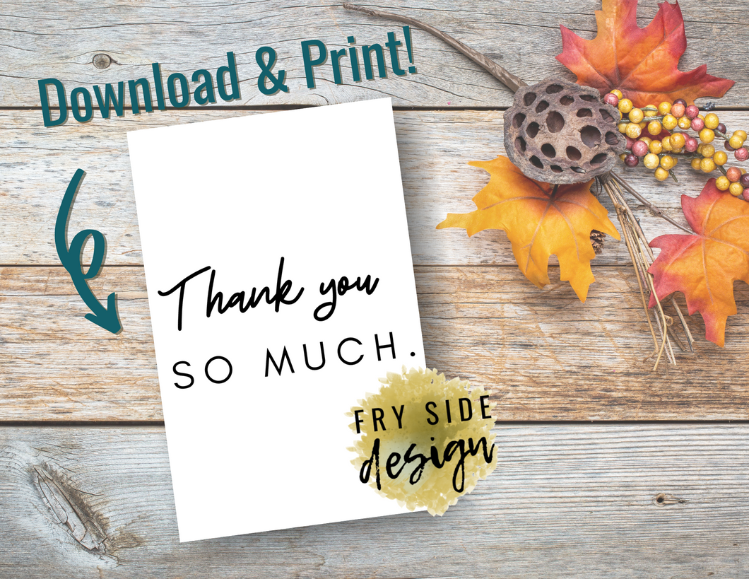 Thank You So Much | Printable Thank You Card | Thank You Cards For Business | Thank You Notes | Downloadable File