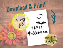 Load image into Gallery viewer, Happy Halloween - Bats | Printable Halloween Card | Happy Halloween Card | Halloween Card to Make | Downloadable Card
