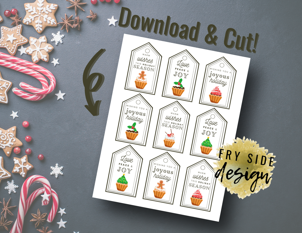 Printable Holiday Gift Tags | Holiday Cupcake Gift Tags | Christmas Gift Tags | Tags for Gifts