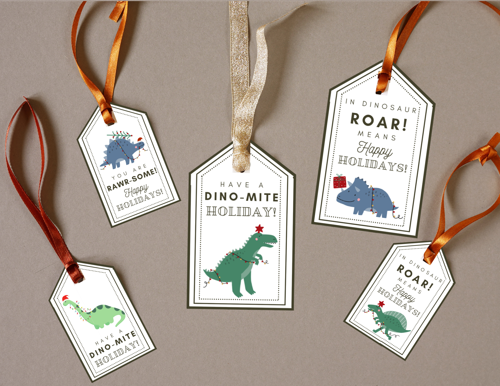 Christmas Dinosaur Gift Tag Stickers