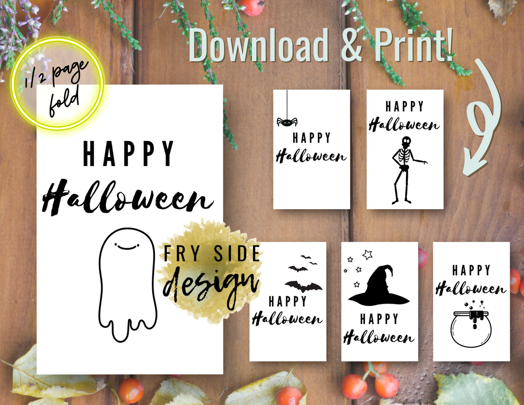 Happy Halloween - Set of 6 | Printable Halloween Cards | Happy Halloween Cards | Halloween Cards to Make | Downloadable Cards